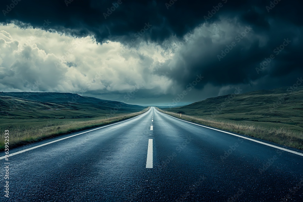 Fototapeta premium Endless Road Beneath a Dramatic Sky