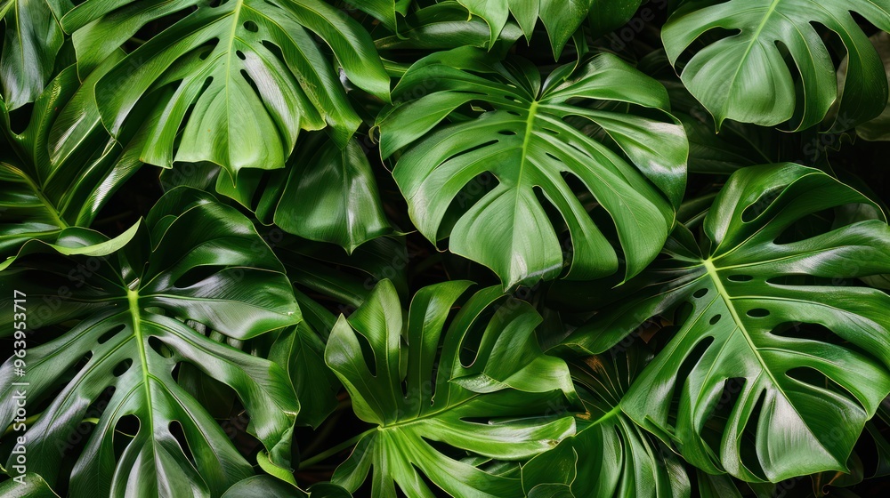 Green Monstera Leaves Close Up Green Monstera Leaves Close Up