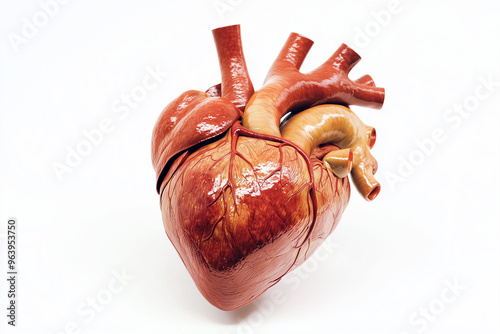 Detailed longitudinal section of the human heart showing the atria, ventricles, and valves, with labeled structures. 