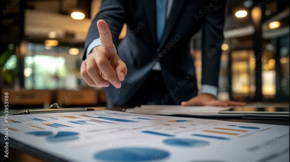 Businessman intently analyzing data on a futuristic digital tablet bathed in neon lights, symbolizing technological advancement and global connectivity. Financial graph. Businessman intently analyzing data on a futuristic digital tablet bathed in neon lights, symbolizing technological advancement and global connectivity. Financial graph.
