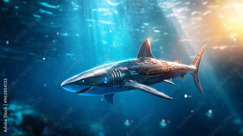 Obraz premium A futuristic shark with metallic scales
