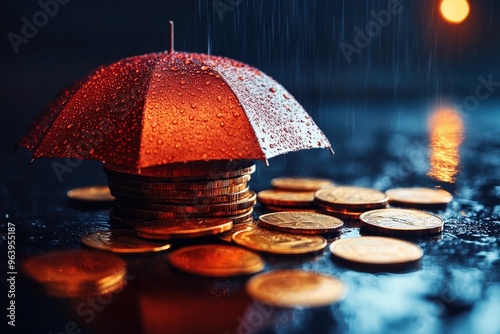 Wallpaper Mural Red Umbrella Protecting Stack of Coins in the Rain  Torontodigital.ca