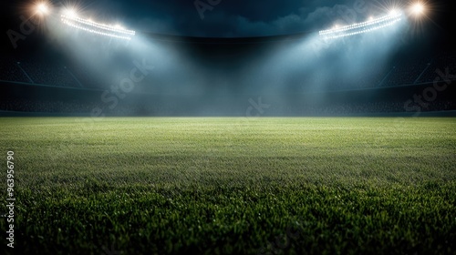 An empty stadium with floodlights shining, symbolizing the anticipation of a sporting event.