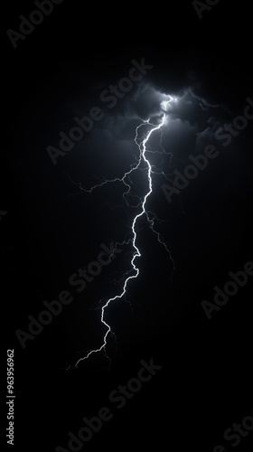 Lightning bolt striking through dark night sky