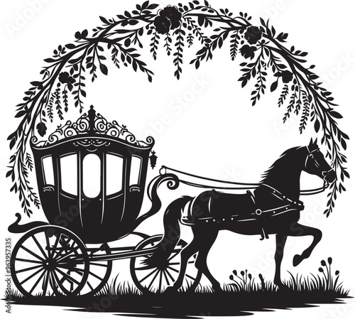 Horse carriage silhouette vector illustration isolated on a white background