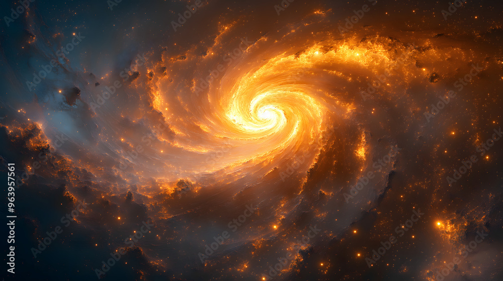 Fototapeta premium The galaxy is spinning in a spiral, the vast space is sparkling gold.