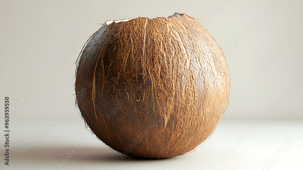 Whole Brown Coconut with Textured Shell on Neutral Background Whole Brown Coconut with Textured Shell on Neutral Background