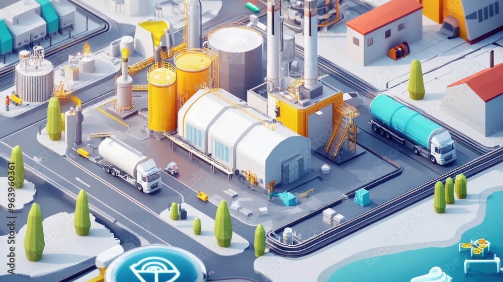isometric of a visual representation of a hydrogen economy, with industries, transportation, and homes powered by hydrogen isometric of a visual representation of a hydrogen economy, with industries, transportation, and homes powered by hydrogen