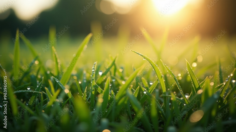Dew Drops Illuminating Green Grass at Sunrise Dew Drops Illuminating Green Grass at Sunrise