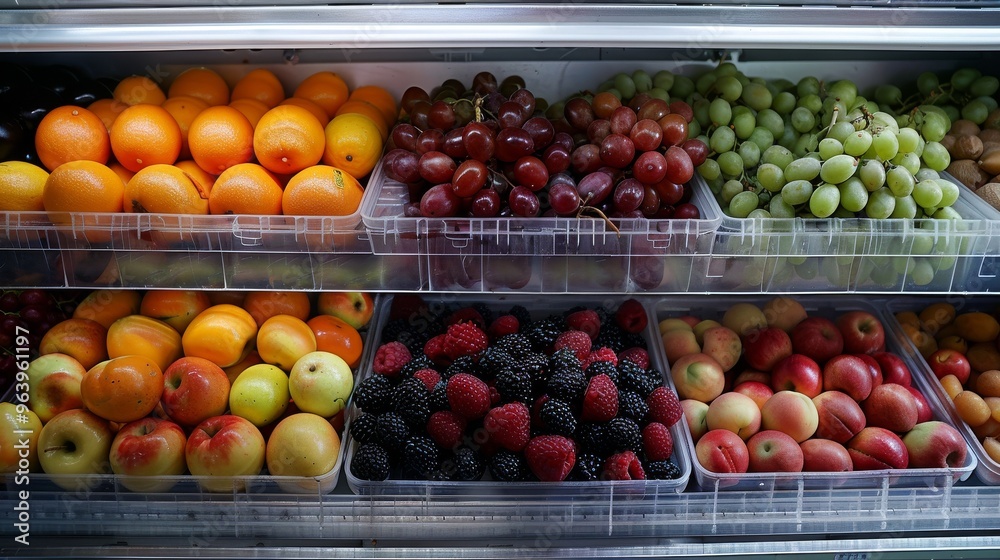 Fresh Fruit Display in Supermarket Fridge Fresh Fruit Display in Supermarket Fridge