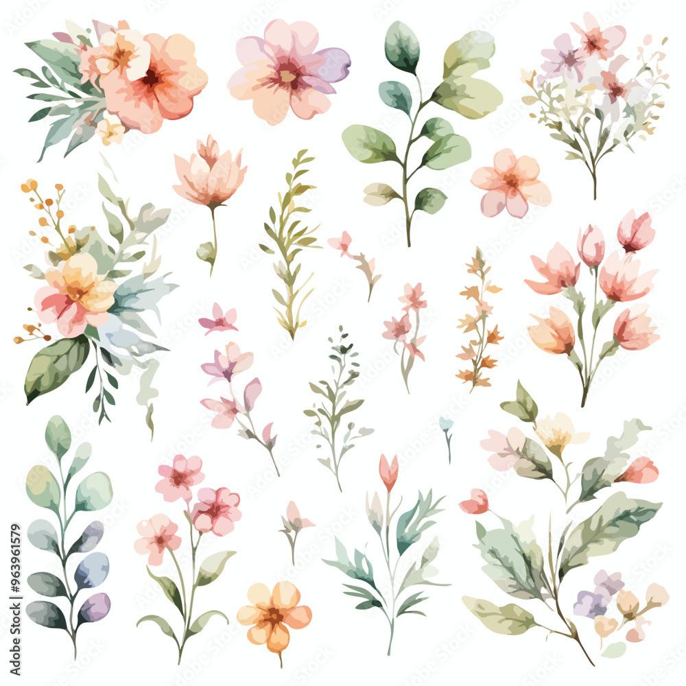 custom made wallpaper toronto digitalMagical Fairy Floral Clipart - Soft Pastel Watercolor Illustrations