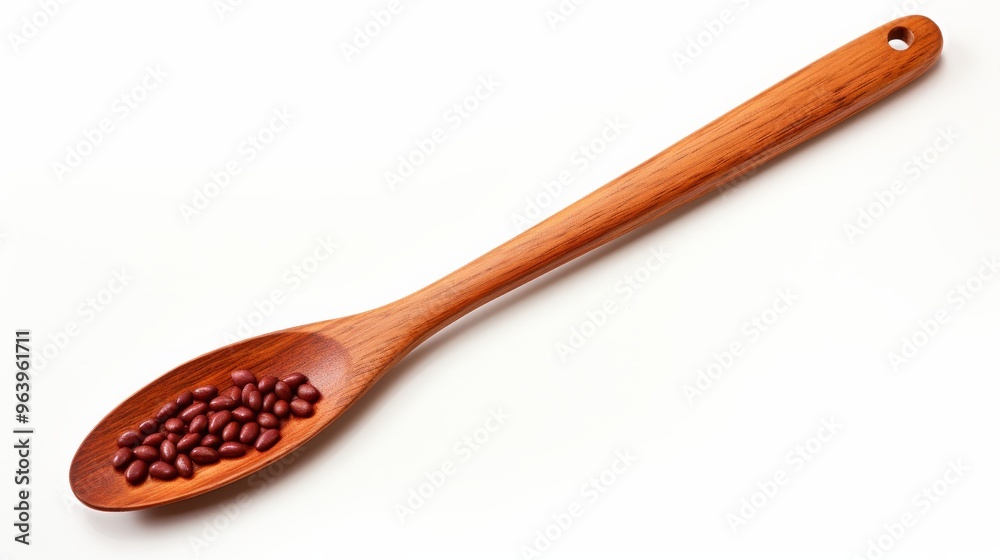A wooden spoon with a few red beans resting on its surface showcasing kitchen essentials A wooden spoon with a few red beans resting on its surface showcasing kitchen essentials