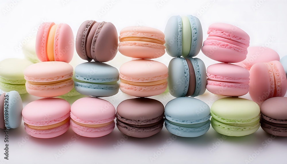 Obraz premium 3d render of multi-colored macarons on a white background.