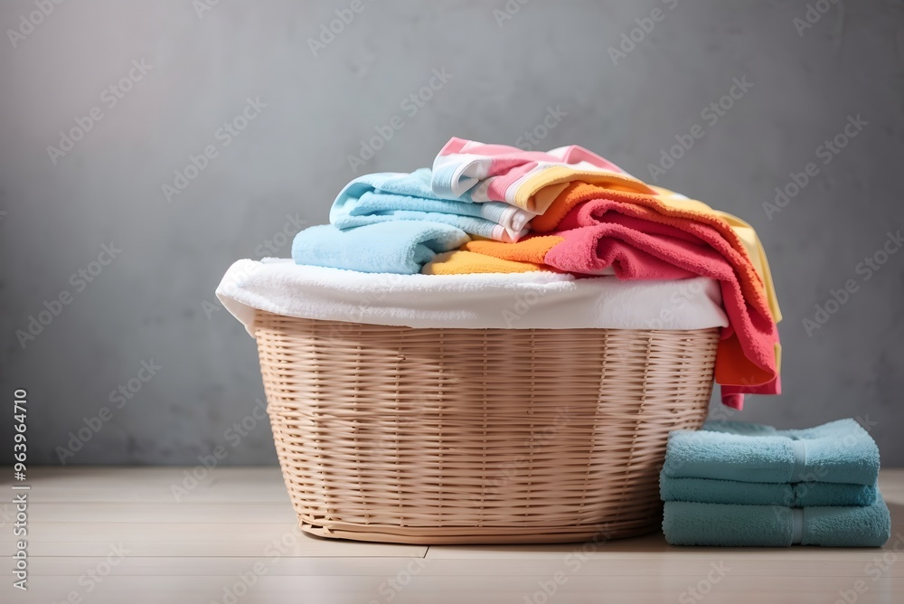 Clothes in a laundry wooden basket isolated on white background
Clothes in a laundry wooden basket isolated on white background