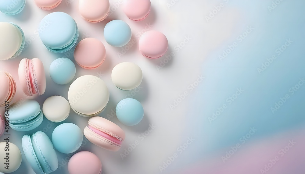 3d render of multi-colored macarons on a white background.