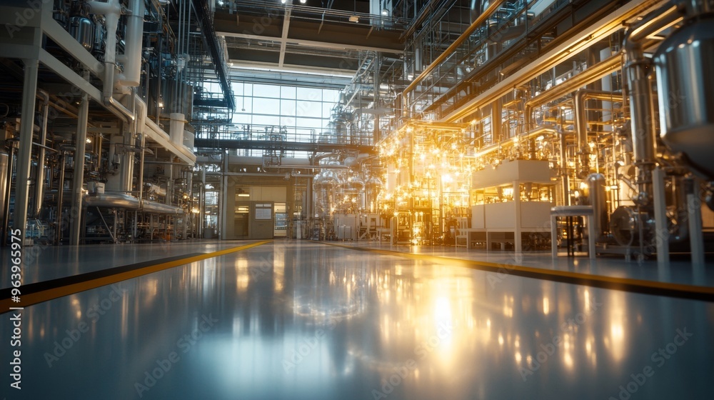 An avant-garde chemical plant with shifting holographic chemical processes and bioluminescent chemical products An avant-garde chemical plant with shifting holographic chemical processes and bioluminescent chemical products