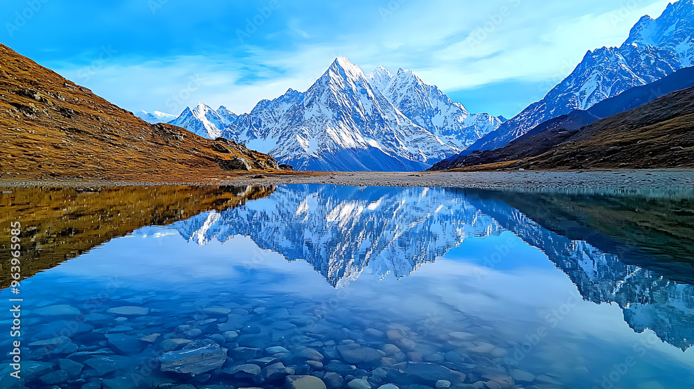 Obraz premium Majestic Mountain Reflection in Still Lake Water