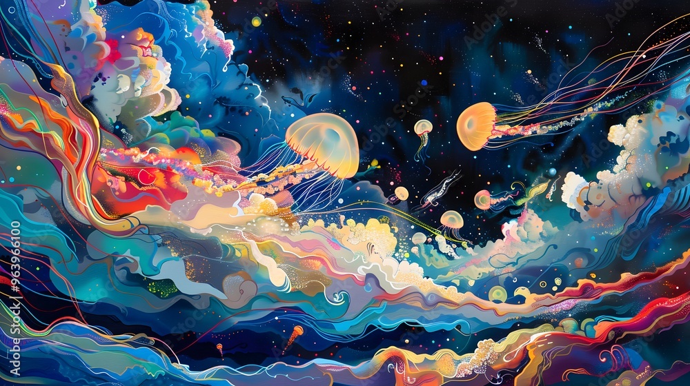 Abstract Jellyfish in a Starry Sky Abstract Jellyfish in a Starry Sky