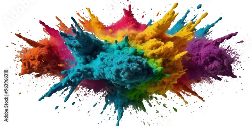 Vector colorful vibrant rainbow, smoke and cloud holi paint color powder explosion with bright colors isolated on transparent background. Multicolored explosion of rainbow powder paint holi festival 