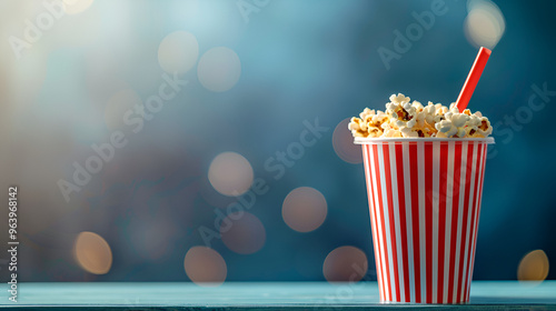 Delicious popcorn in a paper red striped cup ai generative