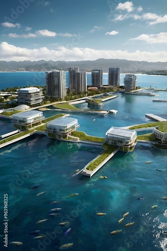 Futuristic city in ocean_ Generated by Ai