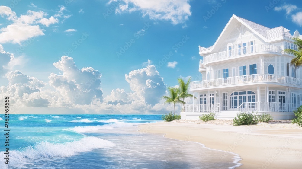 Fototapeta premium A beach house blueprint with a detailed 3D model