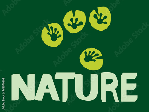 natural environment wildlife hand drawn vector logo.frog footprint on lilypad logo concept