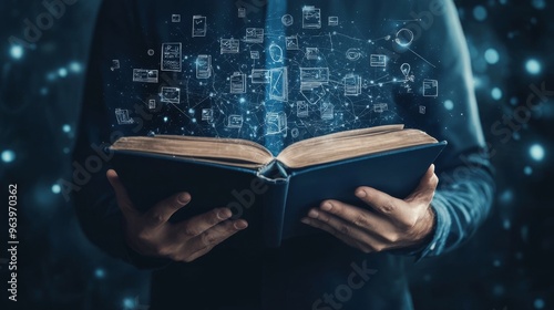 Documents, man reads book