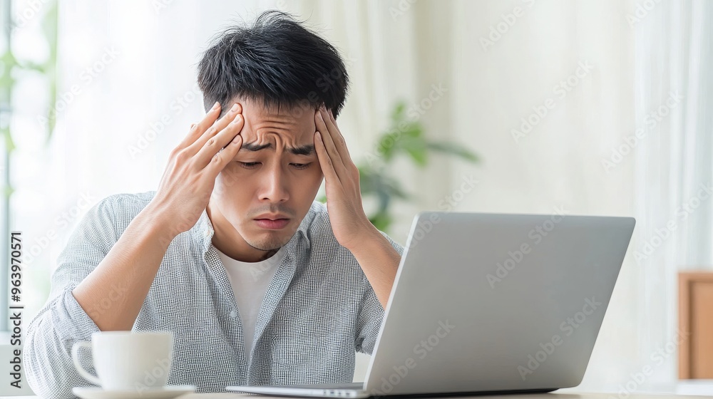 a man faces confusion in front of his laptop, business, deals, work a man faces confusion in front of his laptop, business, deals, work