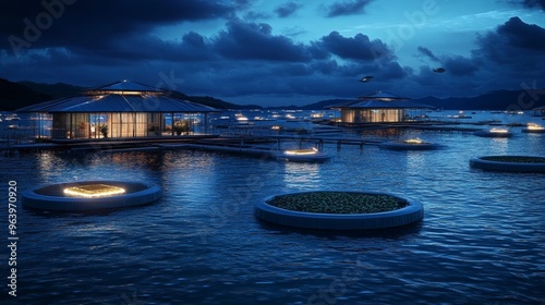 Floating farm at sea  night