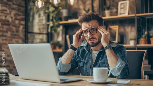 a man faces confusion in front of his laptop, business, deals, work