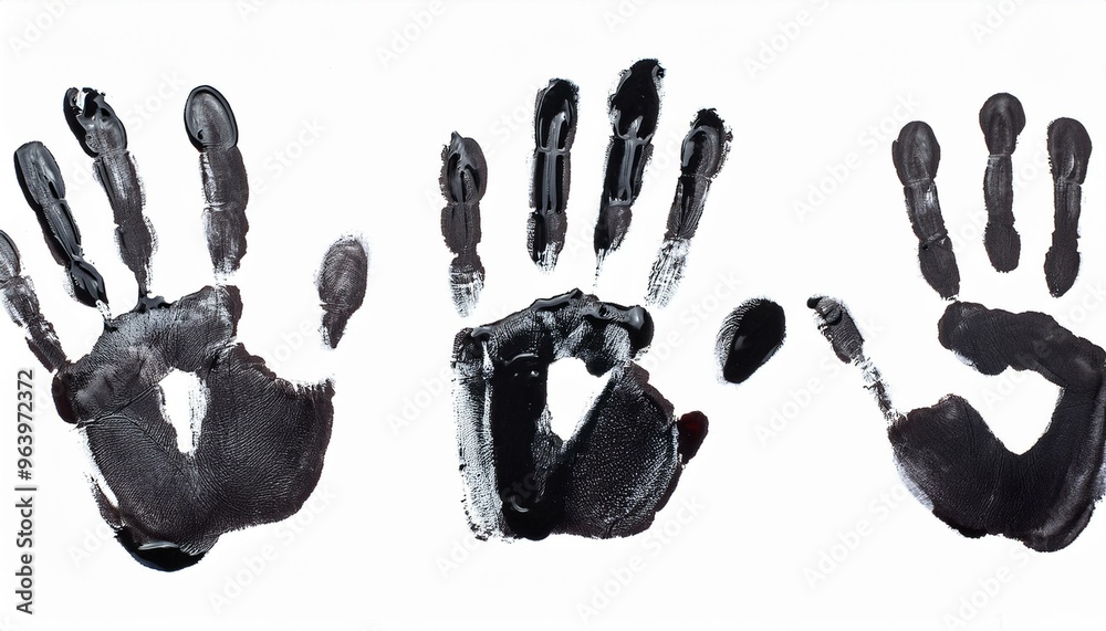Black Paint Handprint Isolated on White Surface Black Paint Handprint Isolated on White Surface