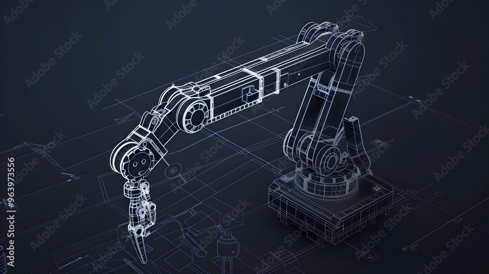 custom made wallpaper toronto digitalDetailed 3D blueprint of a robotic arm designed for intricate assembly