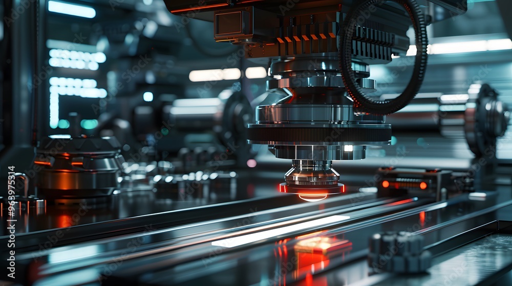 Fototapeta premium High-precision futuristic industrial machine with laser-guided components