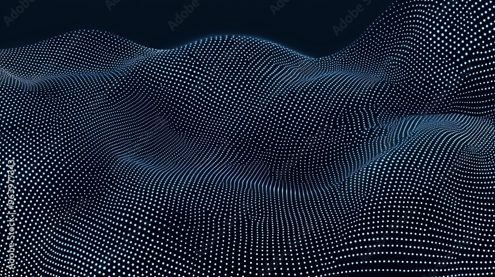 Abstract Digital Landscape of Dots and Waves in Dark Background Abstract Digital Landscape of Dots and Waves in Dark Background