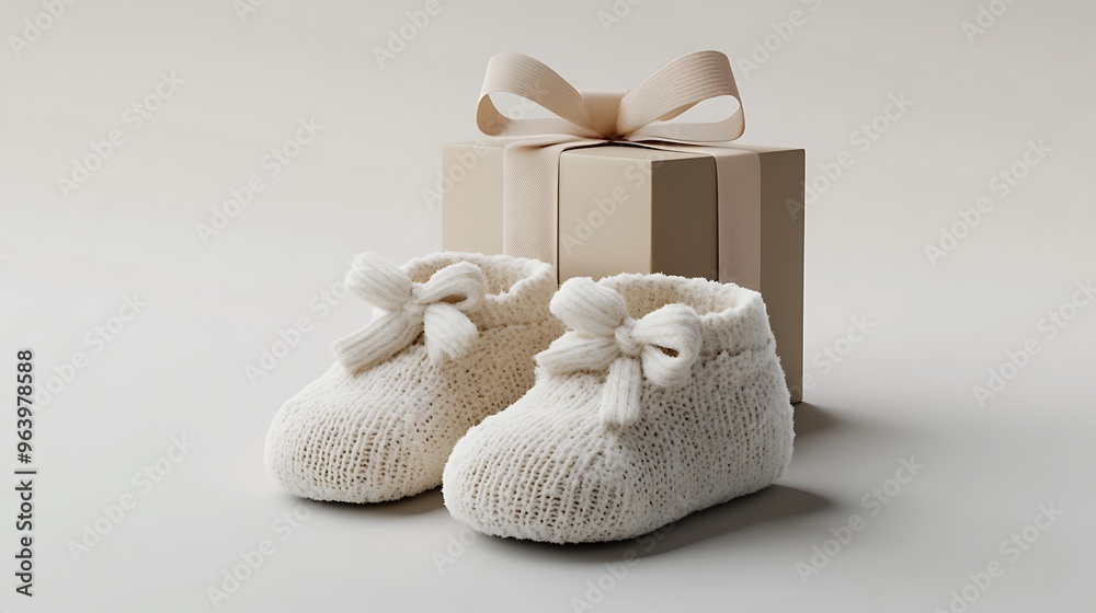 Newborn Baby Booties Gift Box with Bow Newborn Baby Booties Gift Box with Bow
