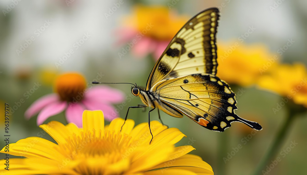 Obraz premium A butterfly is sitting on a flower