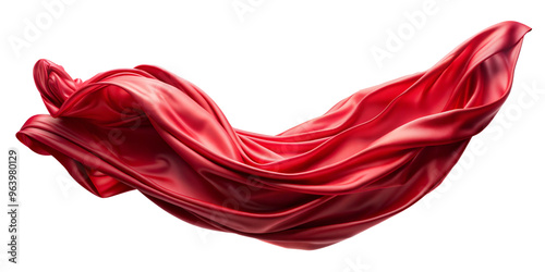 Floating elegant red fabric cut out. isolated on transparent background. Copy space.