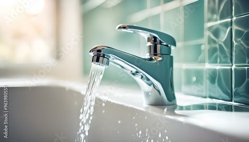 A water faucet in a bathroom 