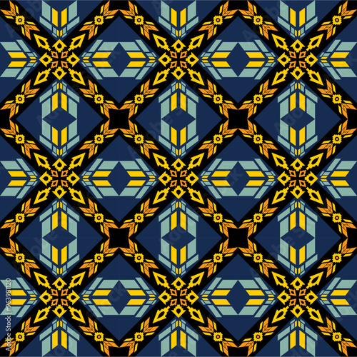 Seamless geometrical pattern can be use for making unlimited seamless pattern. This pattern can be apply for making tiles  pattern, fabric, embroidery, carpet, decorative, and background. 