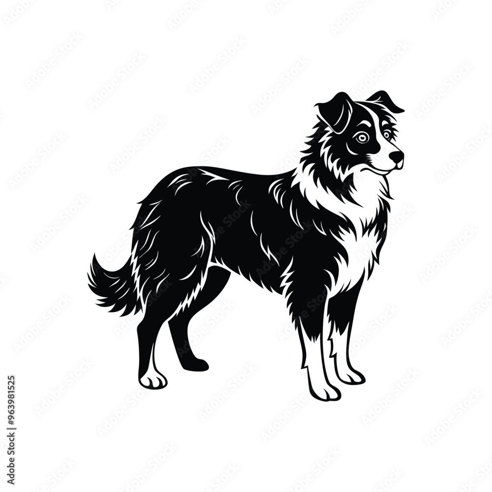 Fototapeta premium Silhouette of brave Australian shepherd dog vector clipart design