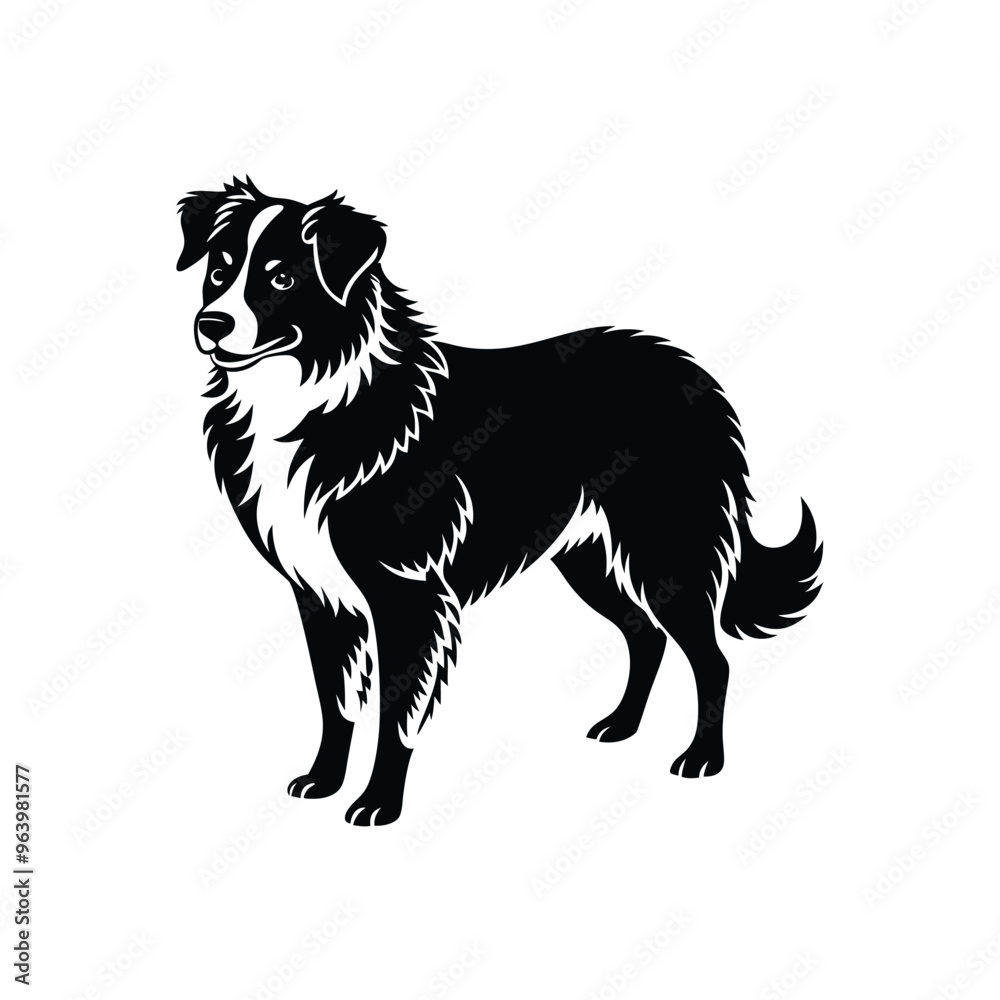 Fototapeta premium Silhouette of intense Australian shepherd dog vector clipart design