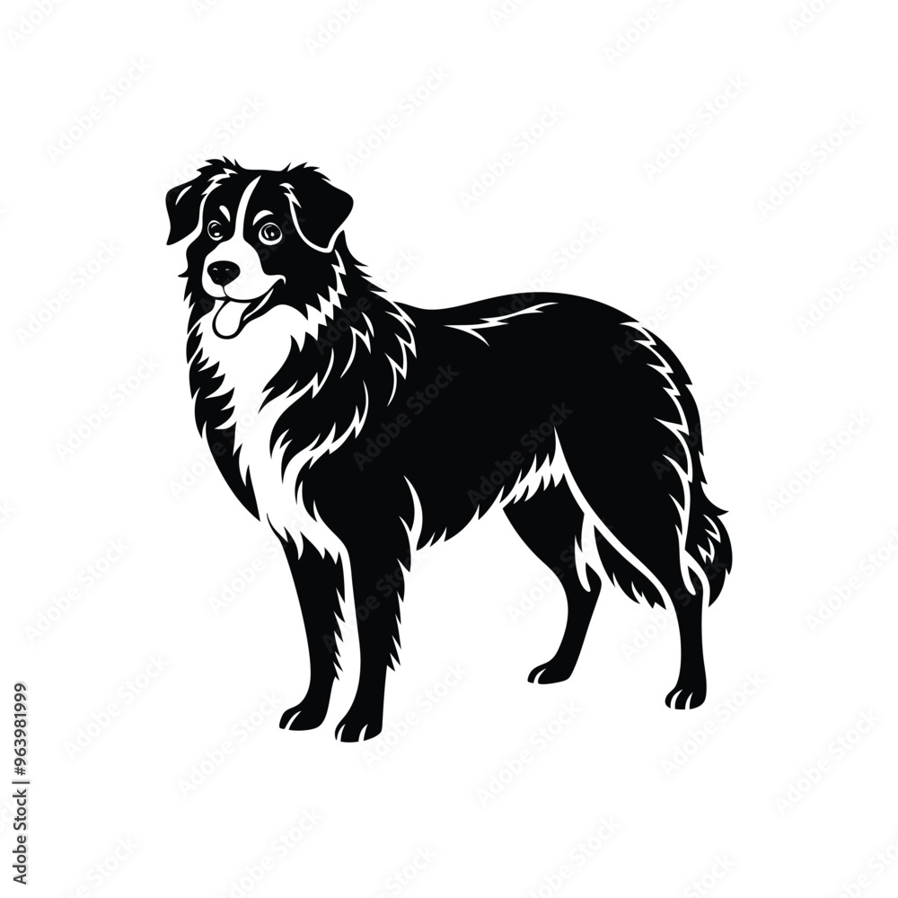 Silhouette of eager Australian shepherd dog vector clipart design