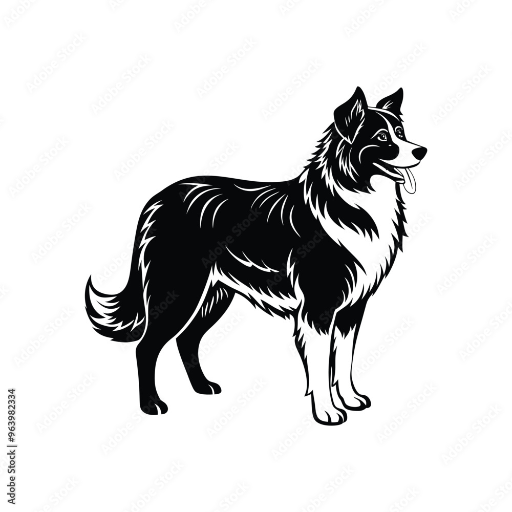 Fototapeta premium Silhouette of calm Australian shepherd dog vector clipart design