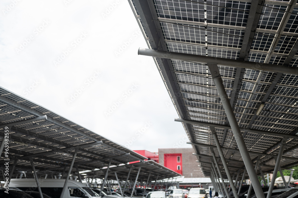 Naklejka premium Solar panel installed in parking lot