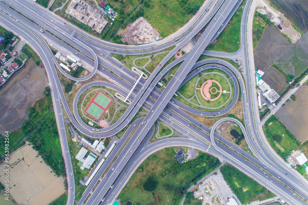 Expressway cross road aerial view day time Expressway cross road aerial view day time