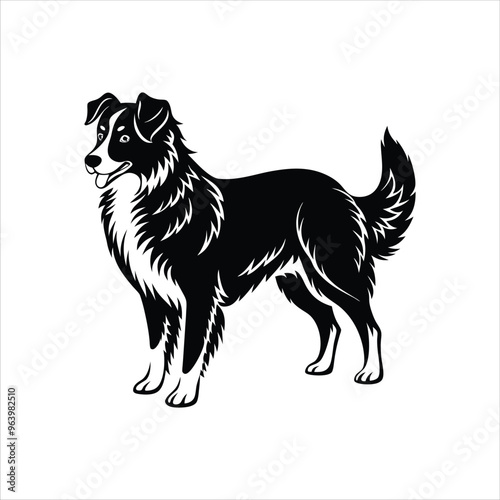 Silhouette of cute Australian shepherd dog vector clipart design