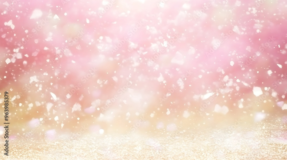 Pink and Gold Glittery Background with Falling White Petals Pink and Gold Glittery Background with Falling White Petals