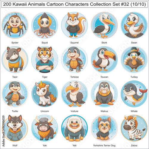 Kawaii Animals Cartoon Characters Collection Set of 200 Isolated Animals Part 10