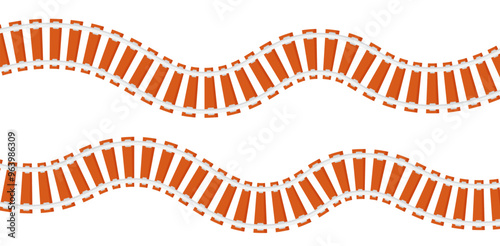 Curve wavy wooden track rail train collection flat illustration clipart 